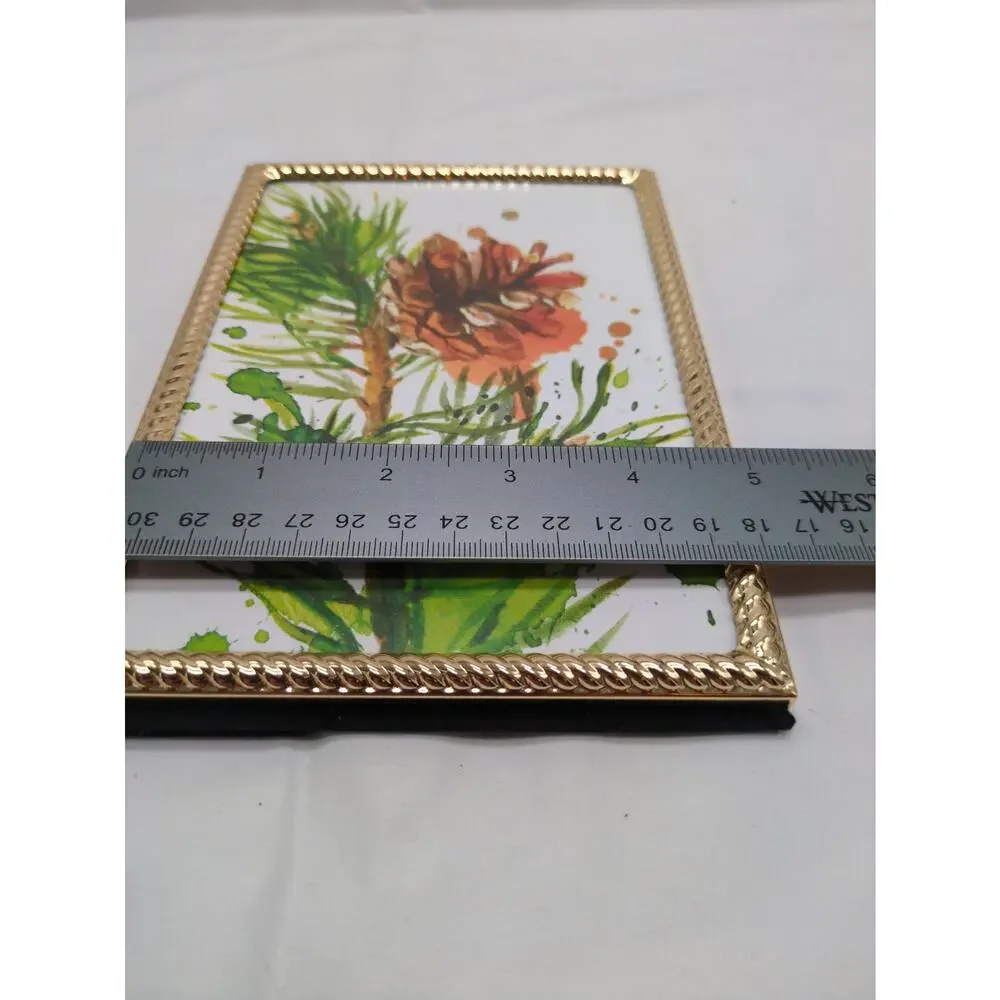 Sheffield Home Brass Frame 5x7 Braided Edge Pinecone Insert Vintage Decor